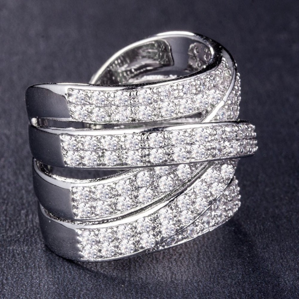 NEW Silver Diamond Layer Resizable Ring - Picture 2 of 4